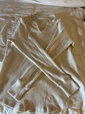 American Eagle Outfitters Cream Waffle-Knit Scoop-Notch Sweater